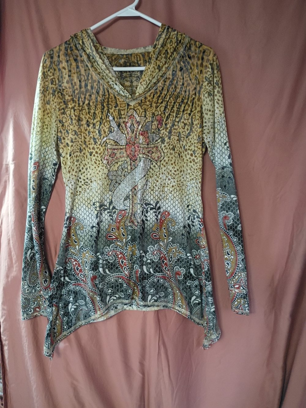 Christina Long-Sleeve V-Neck Tunic in Mustard, Black and Gray
